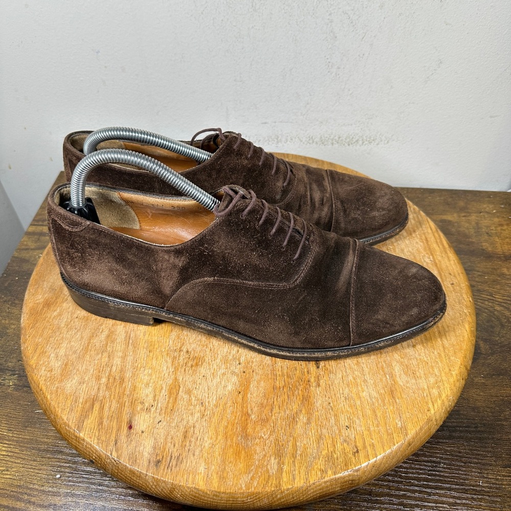 Salvatore Ferragamo Studio Mens Suede Cap Toe Oxford Shoes Brown 9.5 D Italy